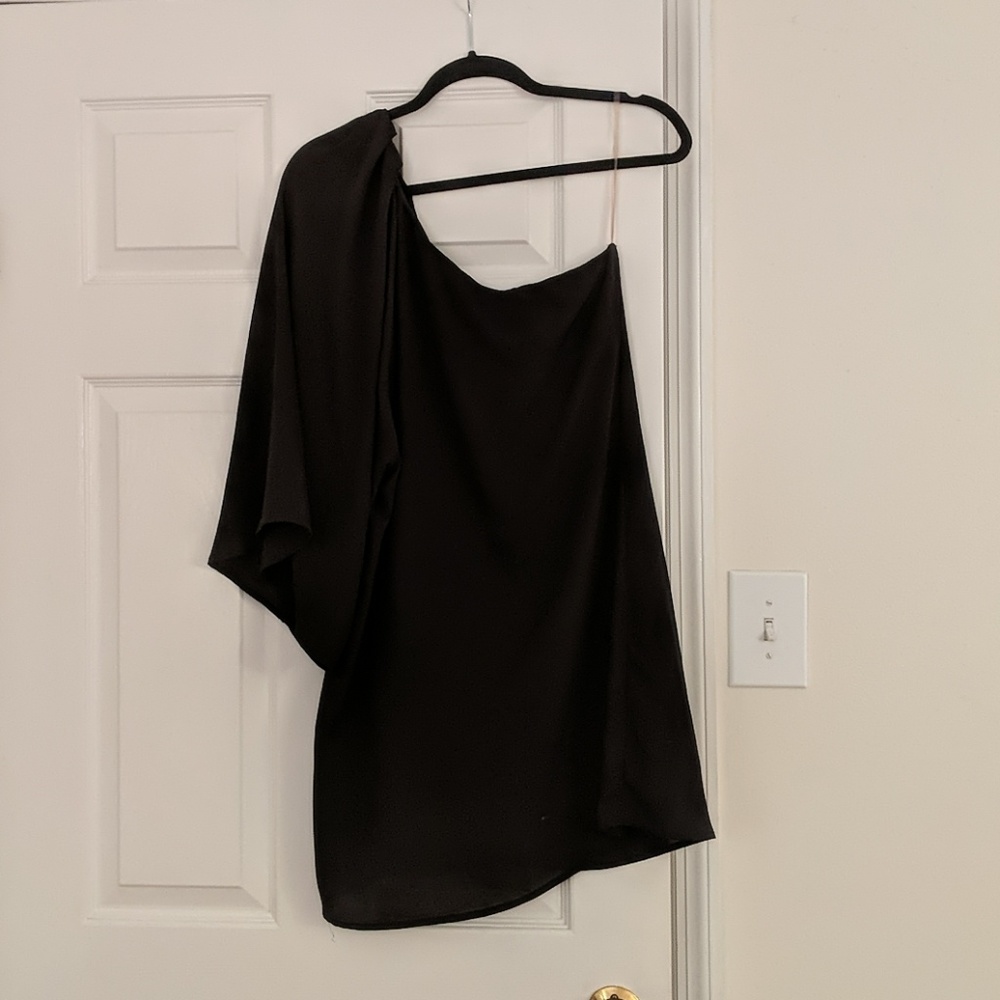 One shoulder, black cocktail dress